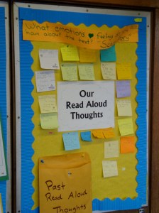 Anthony's class collects thoughts during the read aloud that they can return to and talk more about. 