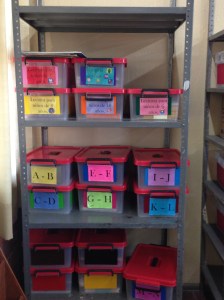 Tere and her colleagues begin to organize the leveled books at their school, Guadalajara
