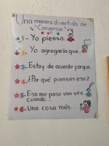 First grade learners in México begin to use conversational prompts. 